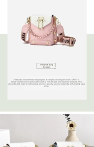 Detail of pink and white crossbody bag with swan ornament and woven shoulder strap
