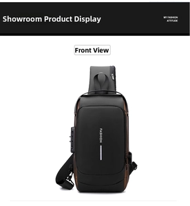 Detail view of the waterproof crossbody bag showing the anti-theft combination lock and strap