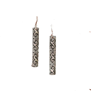 Vintage antique silver geometric drop earrings with detailed floral engraving for women