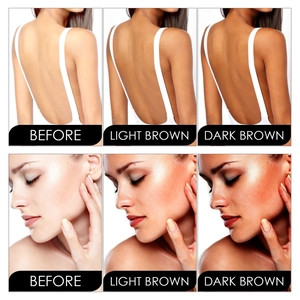 Comparison of light and dark brown tanning results on back and face before and after use
