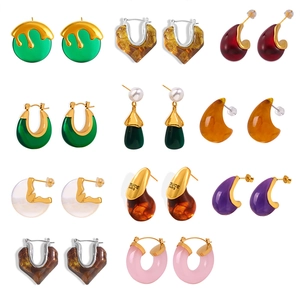 Collection of candy color resin and titanium steel earrings in various geometric shapes
