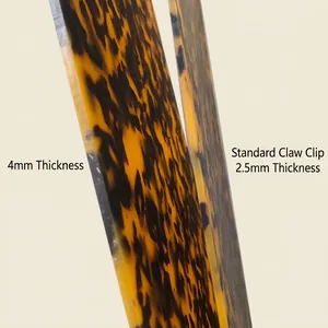 Acetate hair claw clip with tortoiseshell pattern showing 4mm and 2.5mm thickness