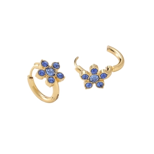 18k gold plated flower earrings with five blue crystals in a hoop earring design