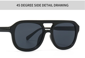 Detailed 45-degree side view of modern retro flat top sunglasses with double bridge