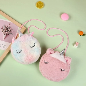 Cute plush unicorn crossbody bags for girls in pink and rainbow gradient colors