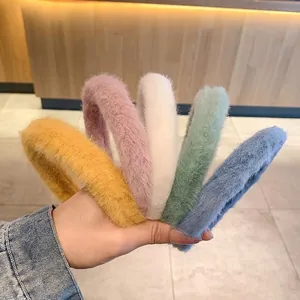 Soft fluffy plush headbands in candy colors for women for winter hairstyles
