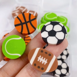 Miniature sports ball erasers set featuring football basketball tennis and rugby shapes