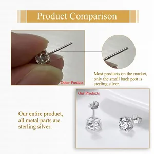 Boucles d'oreilles puces rondes 8mm en argent sterling S925 avec zircons 4A brillants