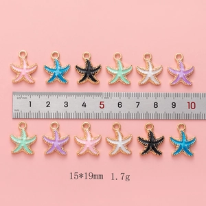 Starfish enamel alloy pendants in six colors with gold trim and 15x19mm size display