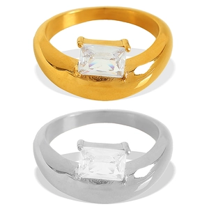 Minimalist irregular rings in gold and silver finish set with large rectangular zircon stones