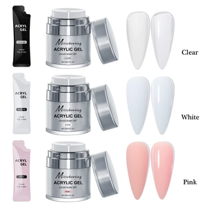 Acrylic nail extension gel kit with pink, white, and clear soak off UV LED builder gels