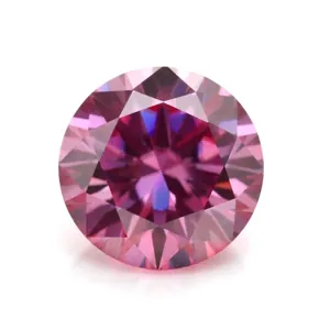 Sparkling round brilliant cut pink-purple moissanite gemstone with fire effect