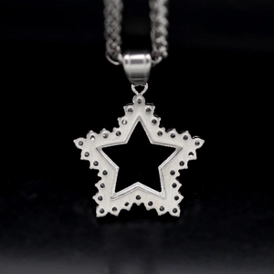 Hip hop stainless steel star pendant with 3A cubic zirconia inlay on a metal chain