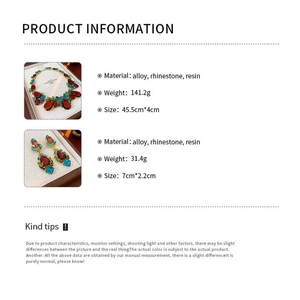 Detailed product size chart for vintage water drop necklace and earrings set with specs