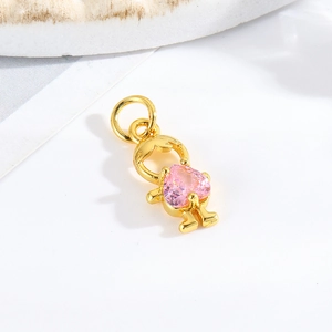 Detail of gold girl pendant with pink heart zircon for DIY jewelry making material