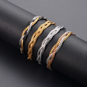 Elegant woven stainless steel bracelets in black, gold, silver and tri-color for women