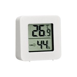 Mini digital indoor hygrometer thermometer showing 26.5 C and 44 percent humidity
