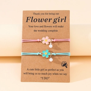 Set of 2 woven flower bracelets with pearls for flower girls and bridesmaid gifts