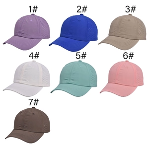 Detail of multi-color kids sun hats with breathable mesh side vents in seven colors