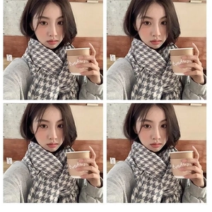 Women's autumn winter thick houndstooth scarf in grey and white cashmere imitation style