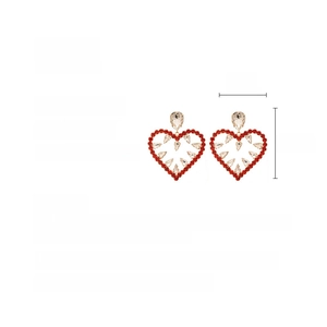 Detailed size specifications for large hollow heart earrings with red and clear rhinestones