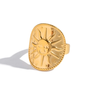 Vintage style 18K gold plated stainless steel sun face open ring for women
