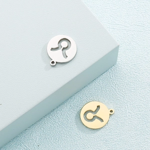 Minimalist round zodiac metal pendants in gold and silver finish for couples