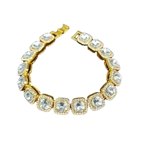 Men's hip hop gold bracelet featuring square icy crystals and full diamond pave details