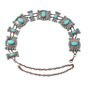 Bohemian zinc alloy waist chain featuring turquoise inlays and antique bronze finish