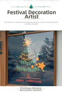 Détail d'autocollant statique de sapin de Noël avec motifs de soleil et d'étoiles