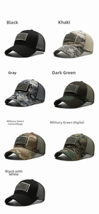Detailed selection of mesh tactical baseball caps with American flag patches in seven colors