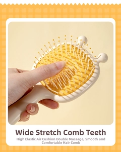 Detail showing high-elasticity air cushion and massage bristles of the bee hairbrush