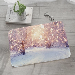 Winter snowy landscape flannel absorbent floor mat on light wooden floor home setting