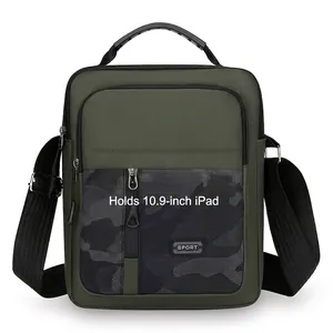 Tactical army green crossbody bag for men showing 10.9 inch iPad storage capacity