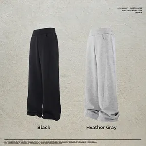 Men Sweatpants Cotton Blend Stitched Loose Fit Straight Wide Leg Casual Trousers Streetwear Autumn Winter