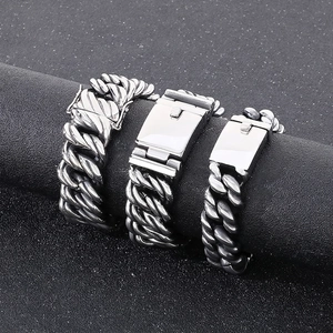 Men Cuban Link Bracelet Stainless Steel Retro Punk Heavy Metal Chain Vintage Hip Hop Jewelry