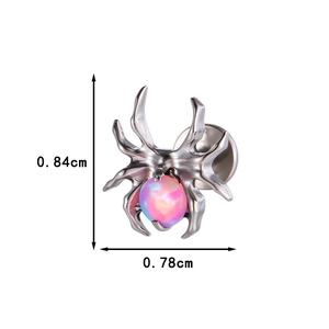 G23 titanium spider labret stud with pink opal stone and screw-back design