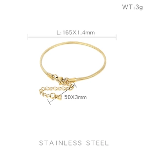 Detailed dimensions of gold stainless steel snake chain bracelet with extender and clasp