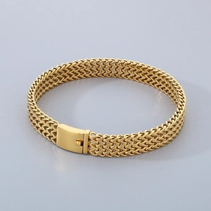 Detail of 18k gold plated stainless steel snake chain necklace with square buckle clasp