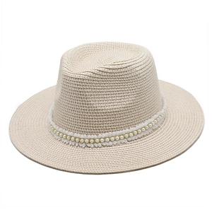 Chapeau Fedora En Paille De Papier Tissé Pour Femmes Protection Solaire Plage Été Avec Künstliche Perle Et Tissu Plissé Style Panama
