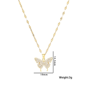 Titanium steel gold butterfly necklace with zircon pendant and 19mm size display