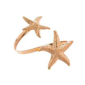 Adjustable golden metal arm cuff featuring textured double starfish in a vacation style