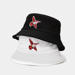 Hummingbird Embroidery Bucket Hat Cotton Canvas Sun Protection Summer Outdoor Adjustable Fisherman Cap For Men Women