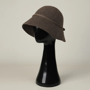 Breathable dark brown knit bucket hat for women featuring a minimalist summer sun design
