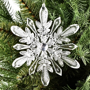 Ornement flocon de neige en acrylique transparent avec cristal pour décor de Noël