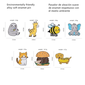 Set of cute enamel pins featuring animals like sloths and elephants in colorful cartoon styles