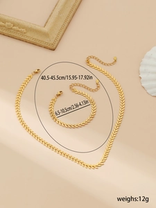 Detailed view of wheat grain necklace and bracelet set with size measurements in inches