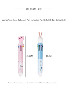 Detail view of 10-color cartoon animal pens showing pink pig and white rabbit models