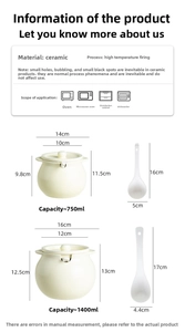 Detailed size chart for ceramic lard jars showing 750ml and 1400ml capacity and dimensions