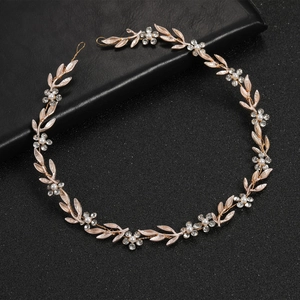 Bandeau De Mariée Serre-tête Tissé À La Main Alliage Feuille Fleur Strass Künstliche Perle Accessoires De Cheveux De Mariage